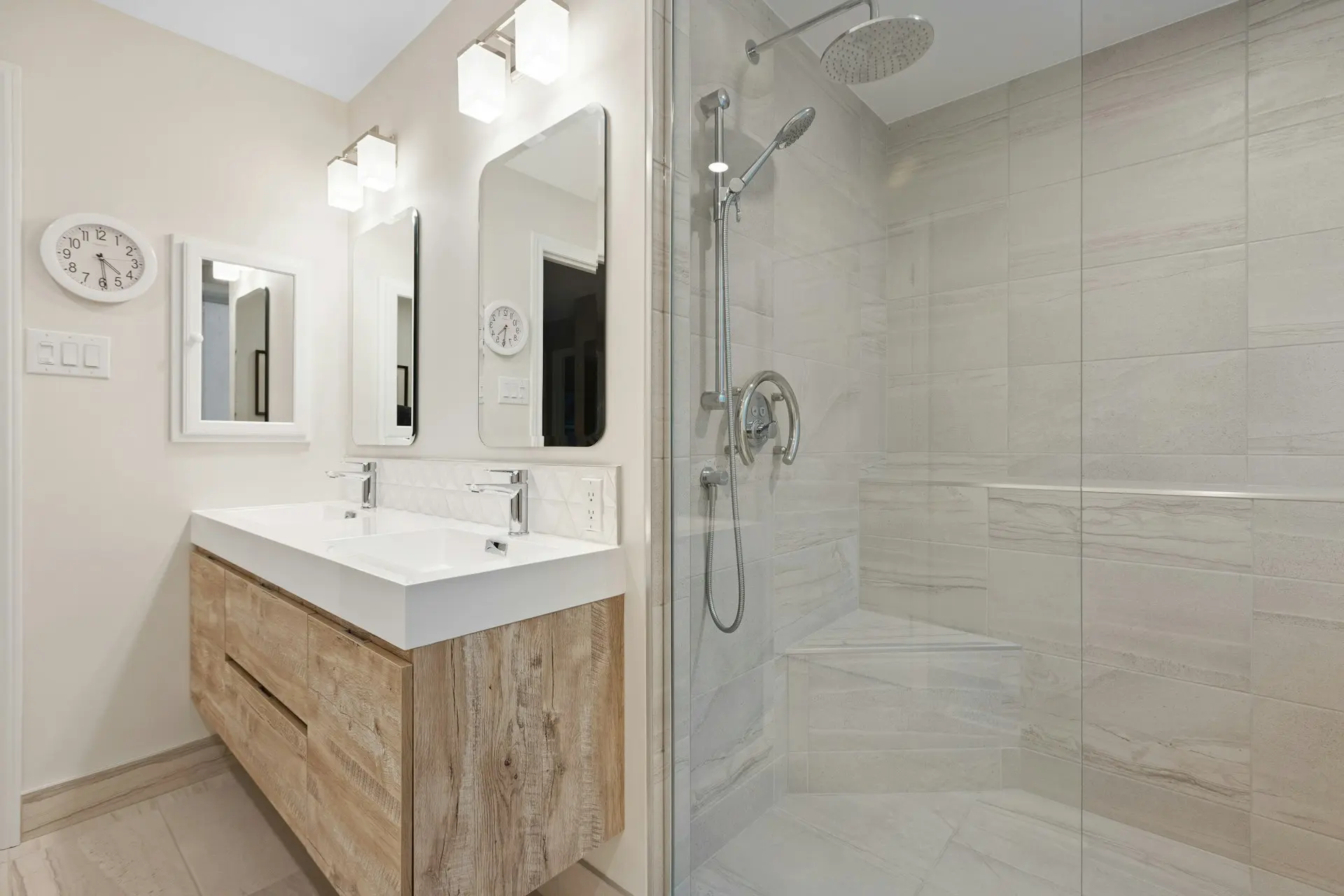 a bathroom with a glass shower